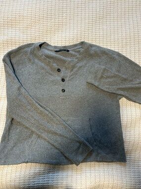 Abercrombie & Fitch Gray V-Neck Button Sweater